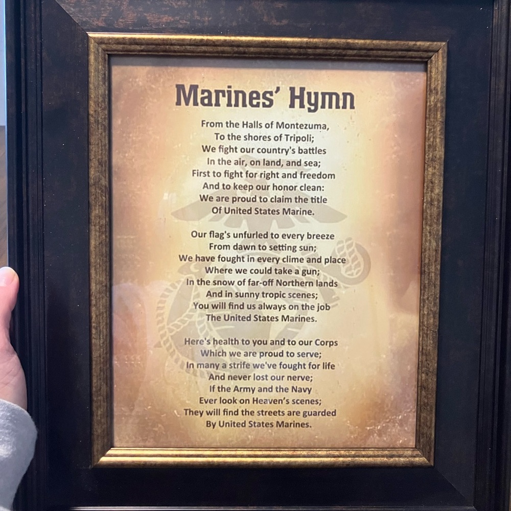 Framed Marines' Hymn Wall Art, EUC
